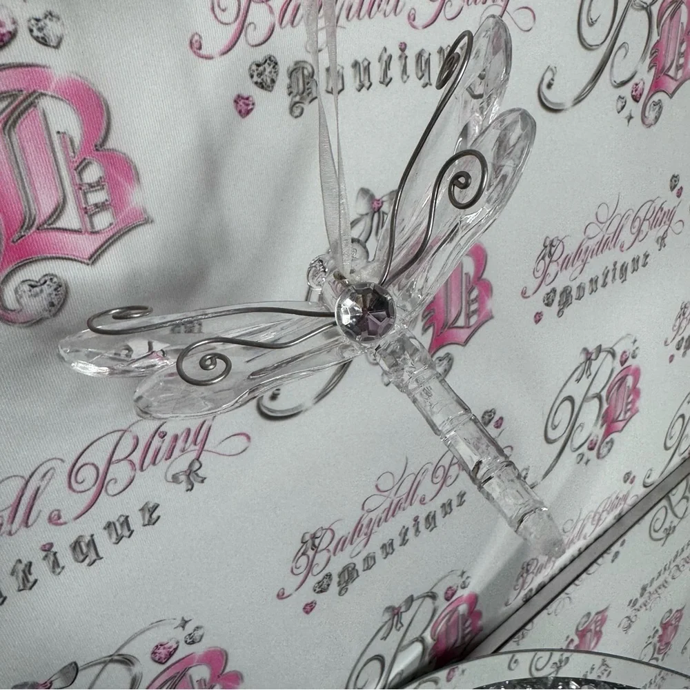Dragonfly ornament sun catcher clear lucid silver rhinestone crystal bling luxe